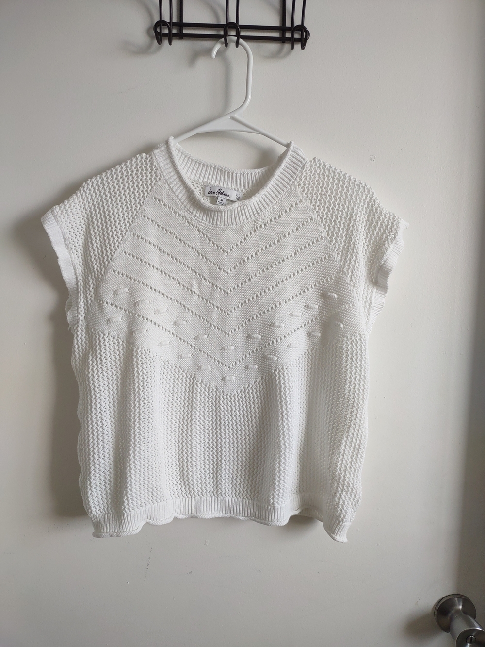 Sam Edelman Cotton White Knit Short-Sleeve Sweater Top
